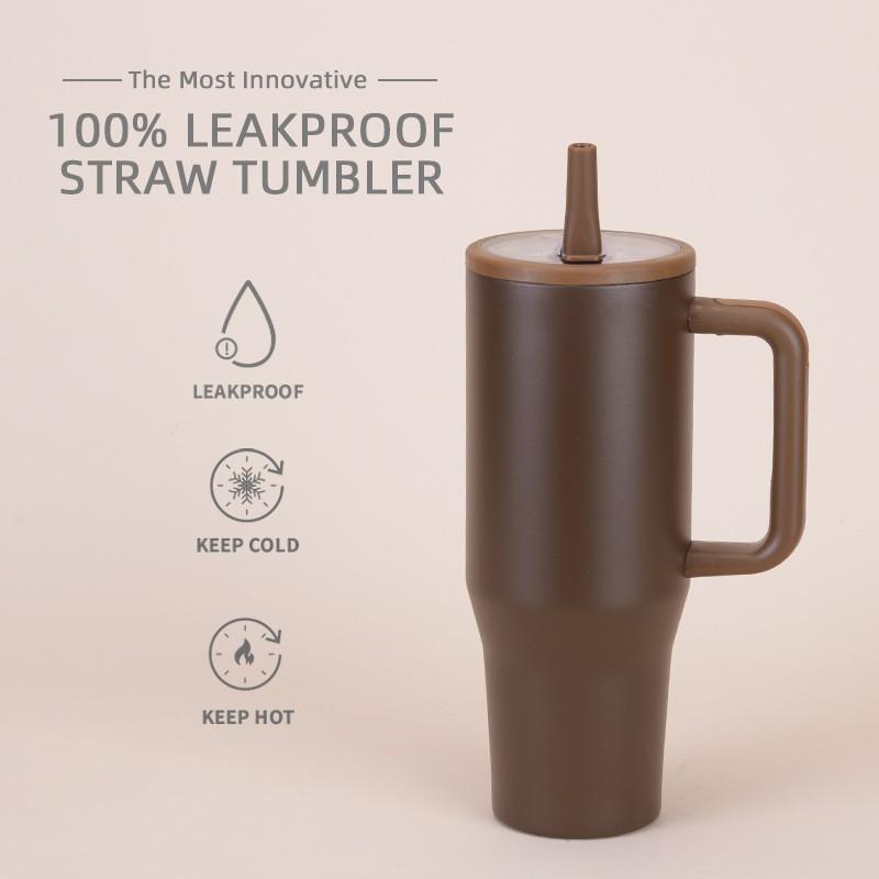 1200ml Double Wall Vacuum Insulated Travel Tumbler With Leakproof Foldable Straw Lid Car Office Outdoor