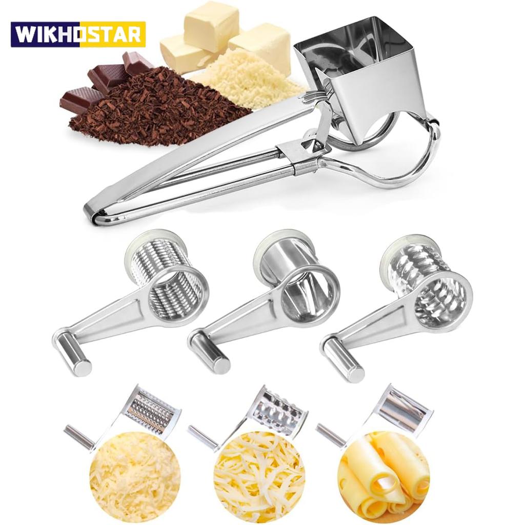 WIKHOSTAR Handheld Cheese Grater Crank Rotary Blades Stainless Steel Vegetable Chopper Multifunctional Kitchen Gadget Supplement Grinder