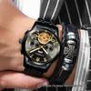 Relógio Masculino FenZun Preto com Tourbillon Voador e Pulseira de Aço com Diamantes Negros