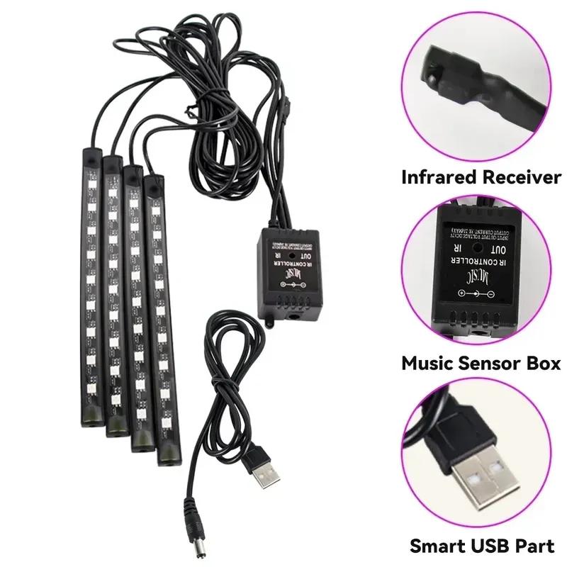 Neon 36 48 72 LED Sada ambientního osvětlení interiéru vozu pro nohy Zadní osvětlení Dálkové ovládání Aplikace Ovládání hudbou Automatická RGB Atmosféra Dekorativní lampa