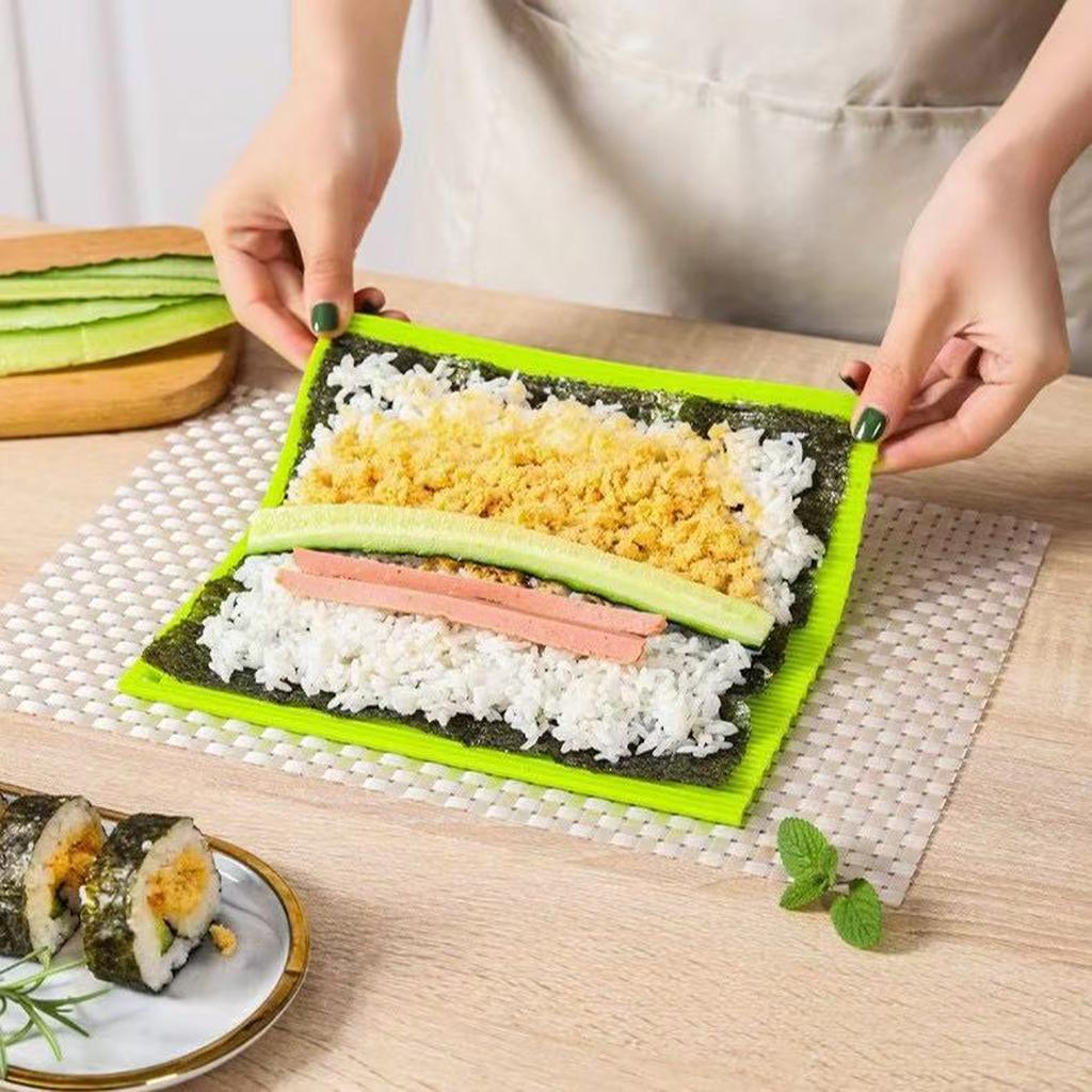2pcs Bamboo Pattern Hand Roll Mat Easy To Clean Sushi Curtain Rolling Mat 8.6x7.8Inch for Kitchen Gadgets Cooking Accessories