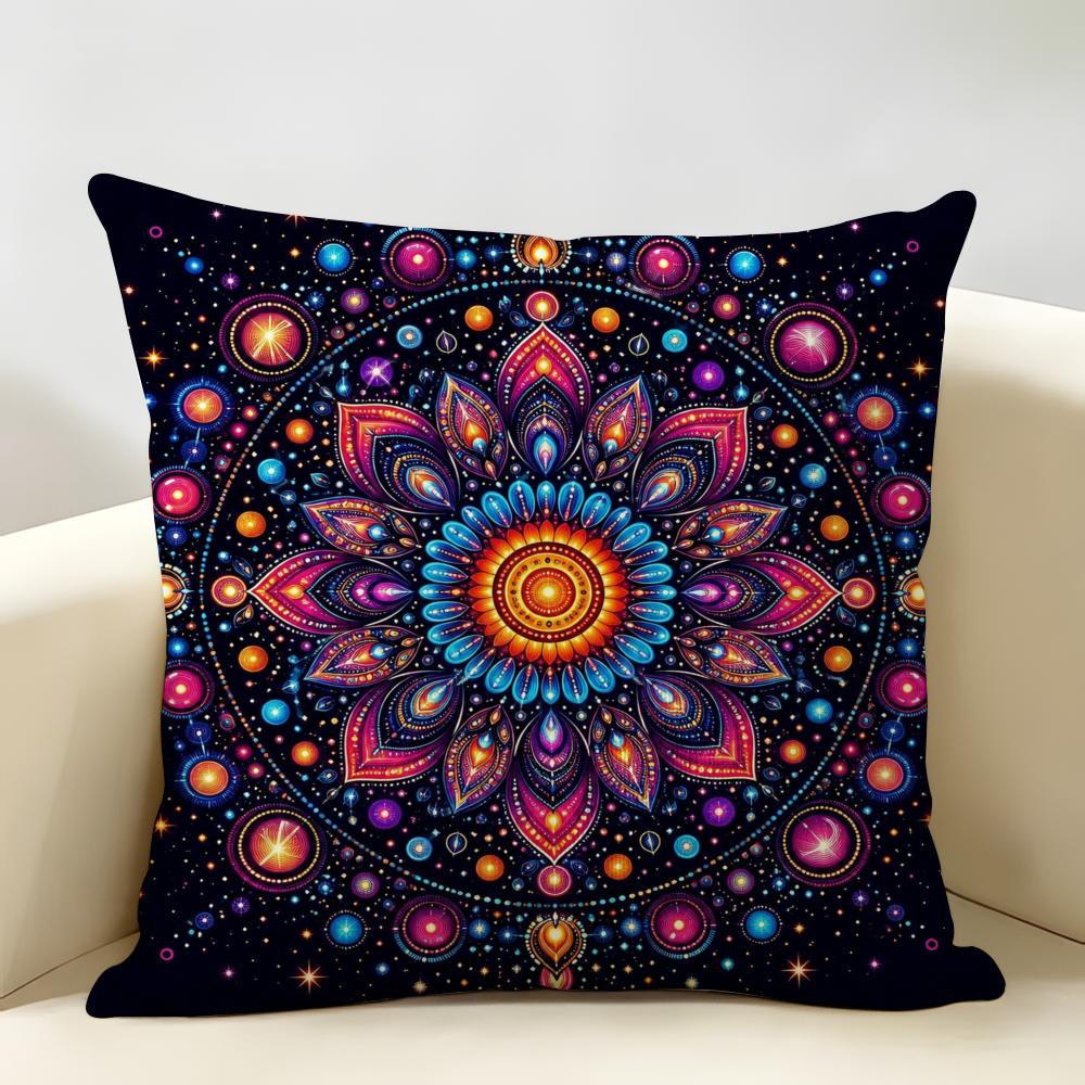 Darkcolored Mandala Floral Pattern Cushion Cover Durable Hypoallergenic Organic Linen Short Pillow Cover Washable