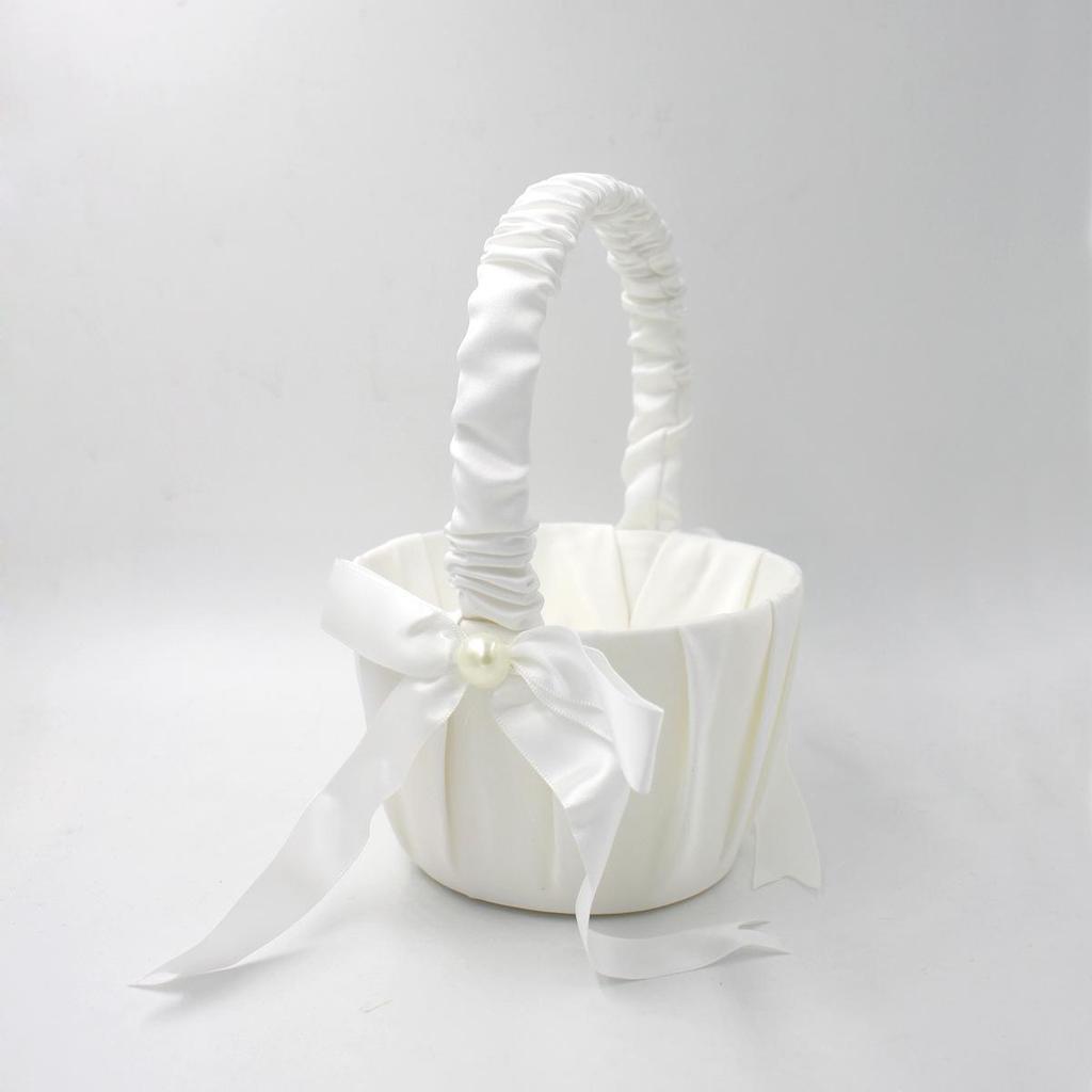 European Pearl Bow Flower Girl Basket for Weddings