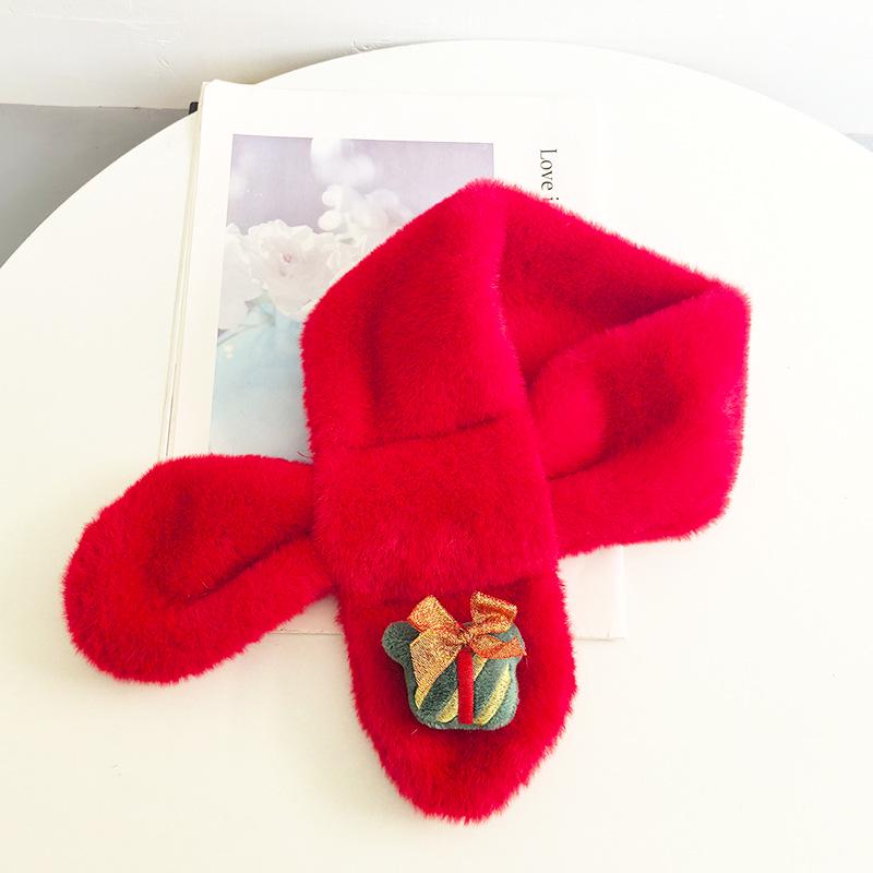 Korean Style Christmas Plush Scarf for Kids, Ages 1-6 – Warm & Trendy Cartoon Design for Boys & Girls