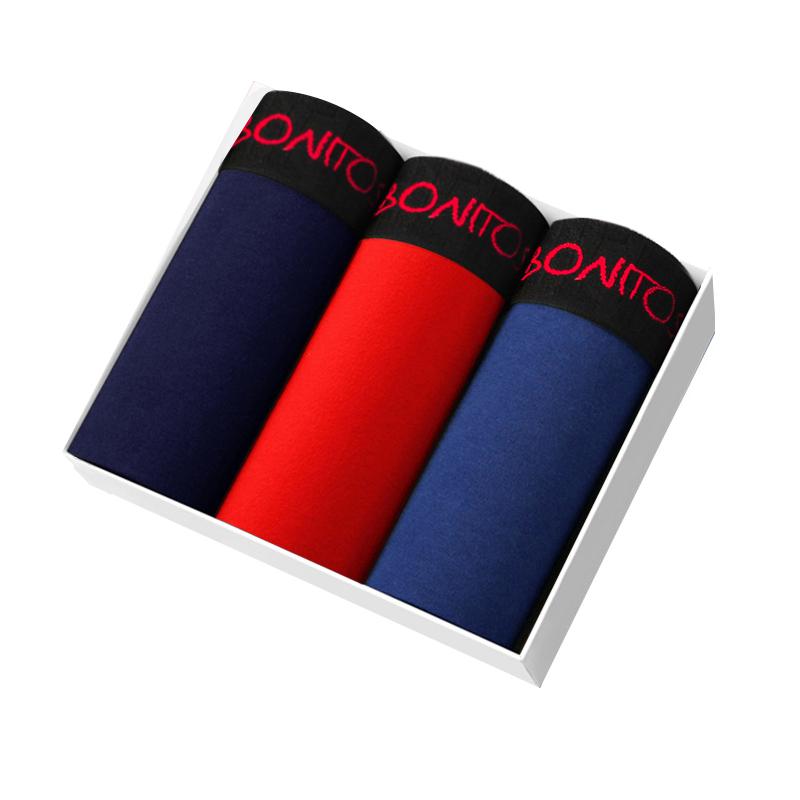 BONITOS 3 ks Bavlněné pánské boxerky Jednobarevné pánské spodky Set sexy pánského spodního prádla