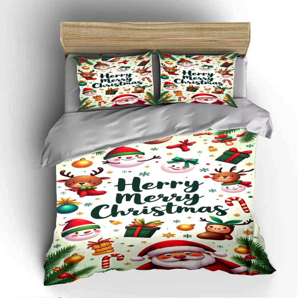 Christmas Bedding Set with Santa & Reindeer Bedding set (1 duvet cover, 2 pillowcases, duvet not included)