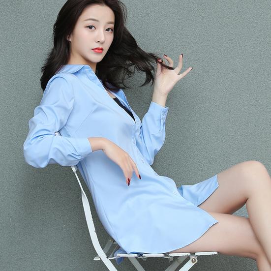 Frauen Casual Hemd Kleid Frühling Herbst Mid-länge Hemd Kleid Revers Langarm Einreiher Langes Hemd Einfarbig nachthemd