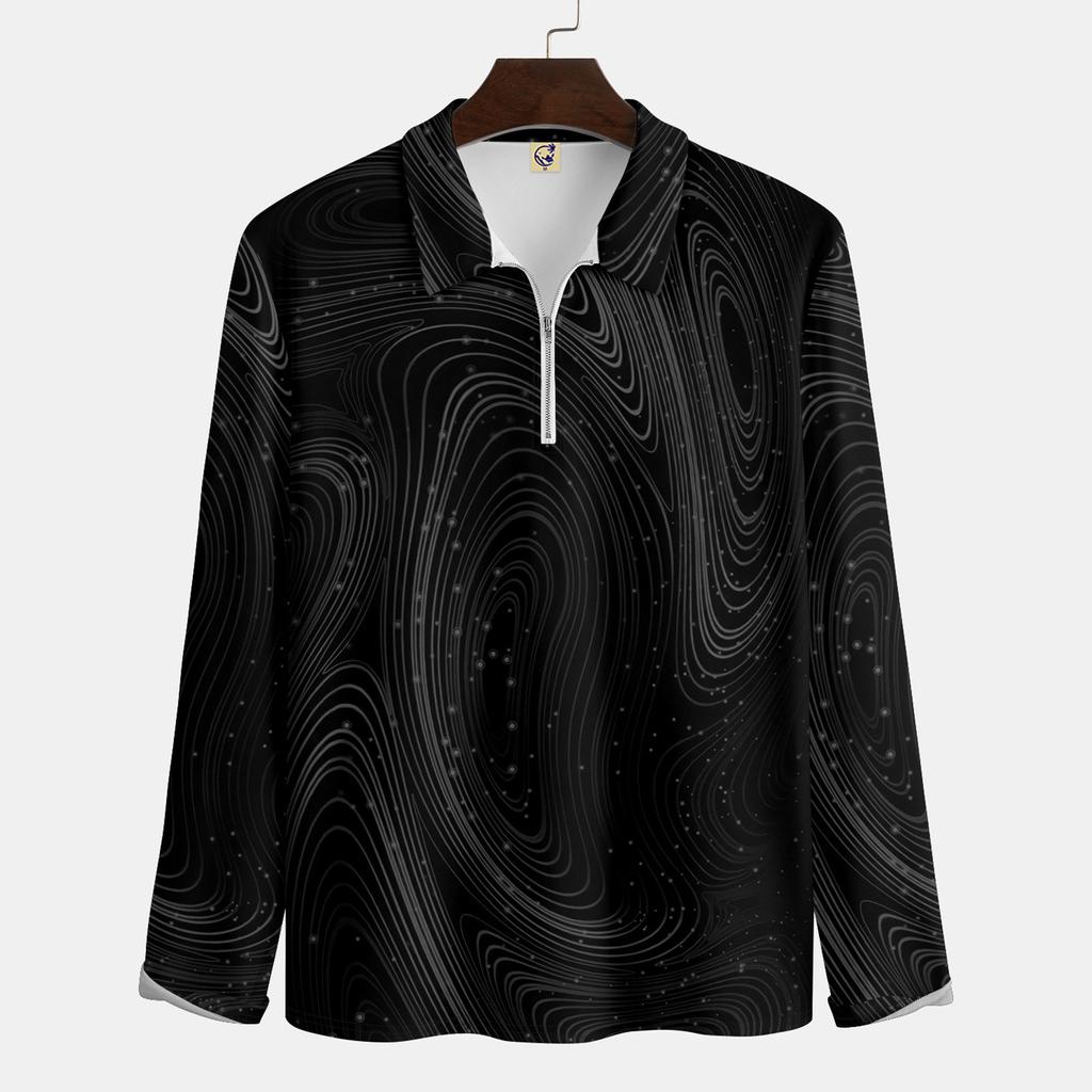Men'S Lapel Long Sleeve Printed Casual Top Loose Sports Lapel Shirt