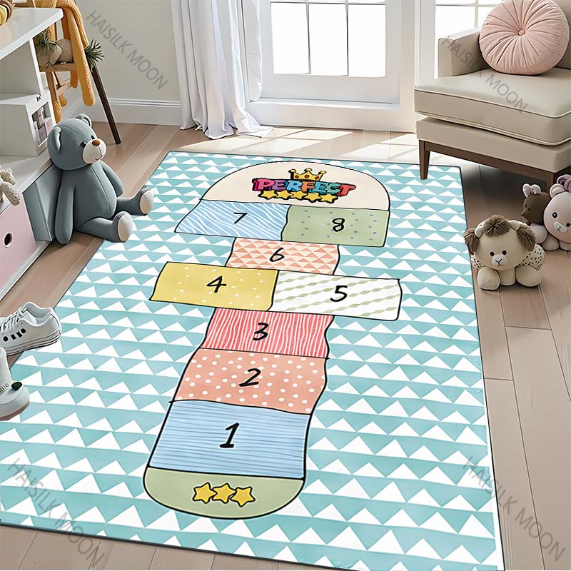 3D HD Hopscotch Carpet, Living Room Bedroom Mat, Comfortable Durable Rug, Modern Simple Style, Non-slip Rug for Children To Play