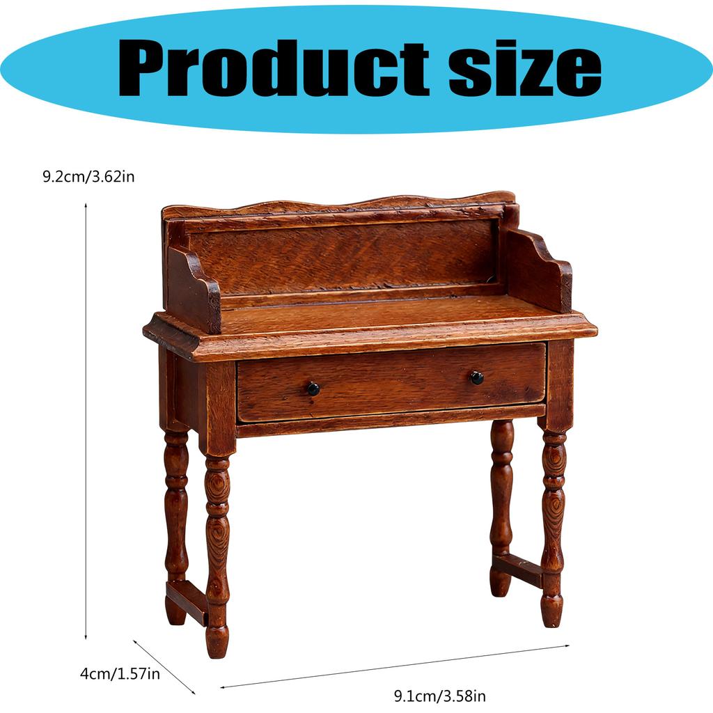 Children Safe 1/12 Miniature Study Desk with Functional Drawer Furniture For Doll House Decors And Imaginative Activity