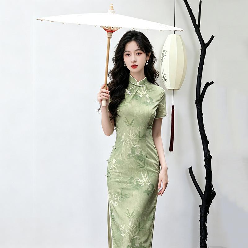 Green college entrance examination sends the national style new Chinese style Suzhou long cheongsam improved young women's high-end sense retro