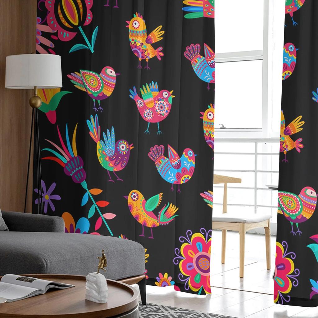 Mexican Festival Pattern Texture Bedroom Transparent Sheer Curtains Holiday Decoration Window Voile Tulle Curtain