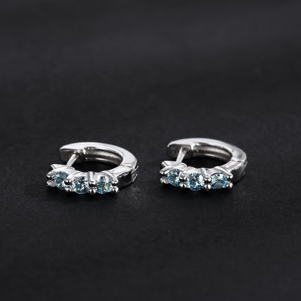 Hip Hop Maldives Blue Three Diamond Earrings Flat Needle Light Luxury Pure Earrings Simple Stud Earrings