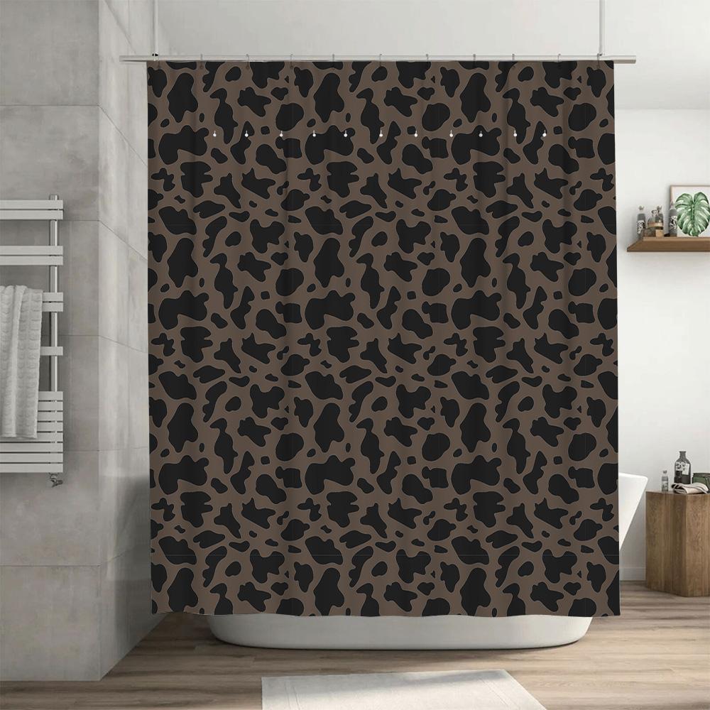 Animal Print Shower Curtain Waterproof Bath Decor Large Size Modern Home Decorative Dark Brown Cow Pattern (180X180Cm)