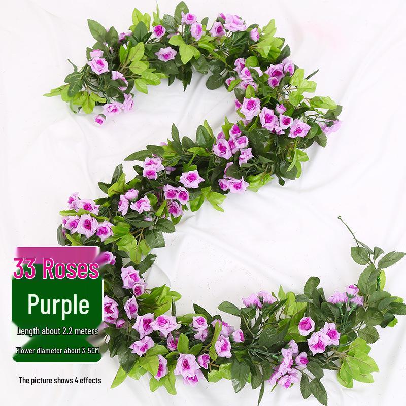 Artificial Rose Vine Ceiling Decor with Rattan for Living Room and AC Pipe Cover