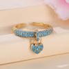 Charm Female Water Blue Crytal Adjustable Love Heart Open Ring Gold Color Cute Gift Wedding Jewelry for Women