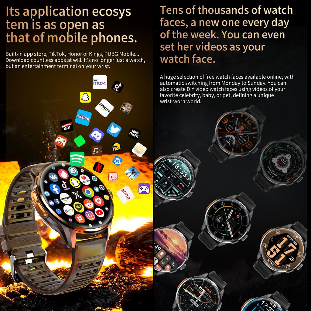 Android Smart Watch with SIM Card, AMOLED Touch Screen, Bluetooth Calling, Camera