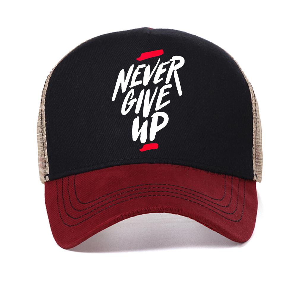 NEVER GIVE UP Print Design Unisex'S Baseball Cap Summer Outdoor Casual Sports Caps Fashion Women Breathable Mesh Cool Snapback Hat