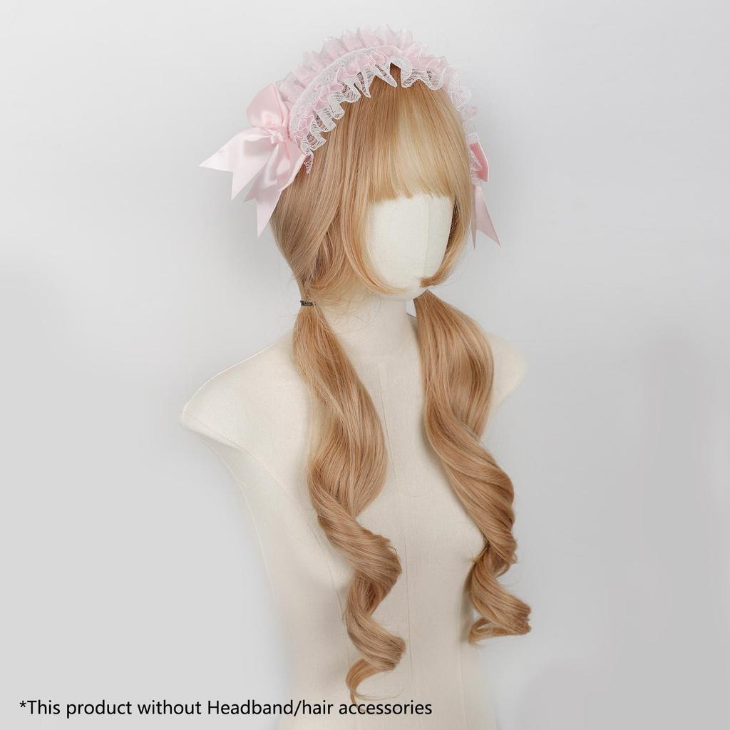 Synthetic Cute Lolita Wig Bunches Golden Brown Blonde Hair Wigs with Bangs Female Natural Wavy Long Hair Anime Cosplay