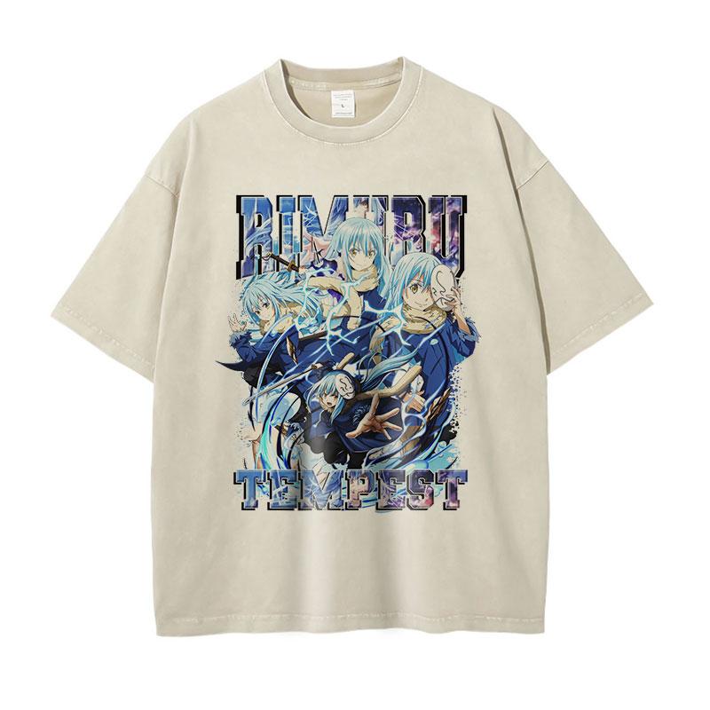 Anime That Time I Got Reincarnated As a SSlime T Shirts Streetwear Vintage Washed Rimuru Tempest Tshirt Oversize Tops Tees Unisex