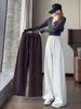 Women's Black Cotton Wide-Leg Pants - Thickened, Slimming, High-Waisted, Casual Winter Trousers with Plus Velvet. Free Shipping.