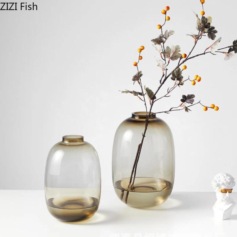 Minimalist Transparent Glass Vase Desk Decoration Flower Arrangement Hydroponics Flower Pots Floral Vases Room Aesthetic Decor