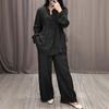 Fashionable and Comfortable Cotton and Linen Long-sleeved Half-open Placket Casual Pleated Wide-leg Pants Suit