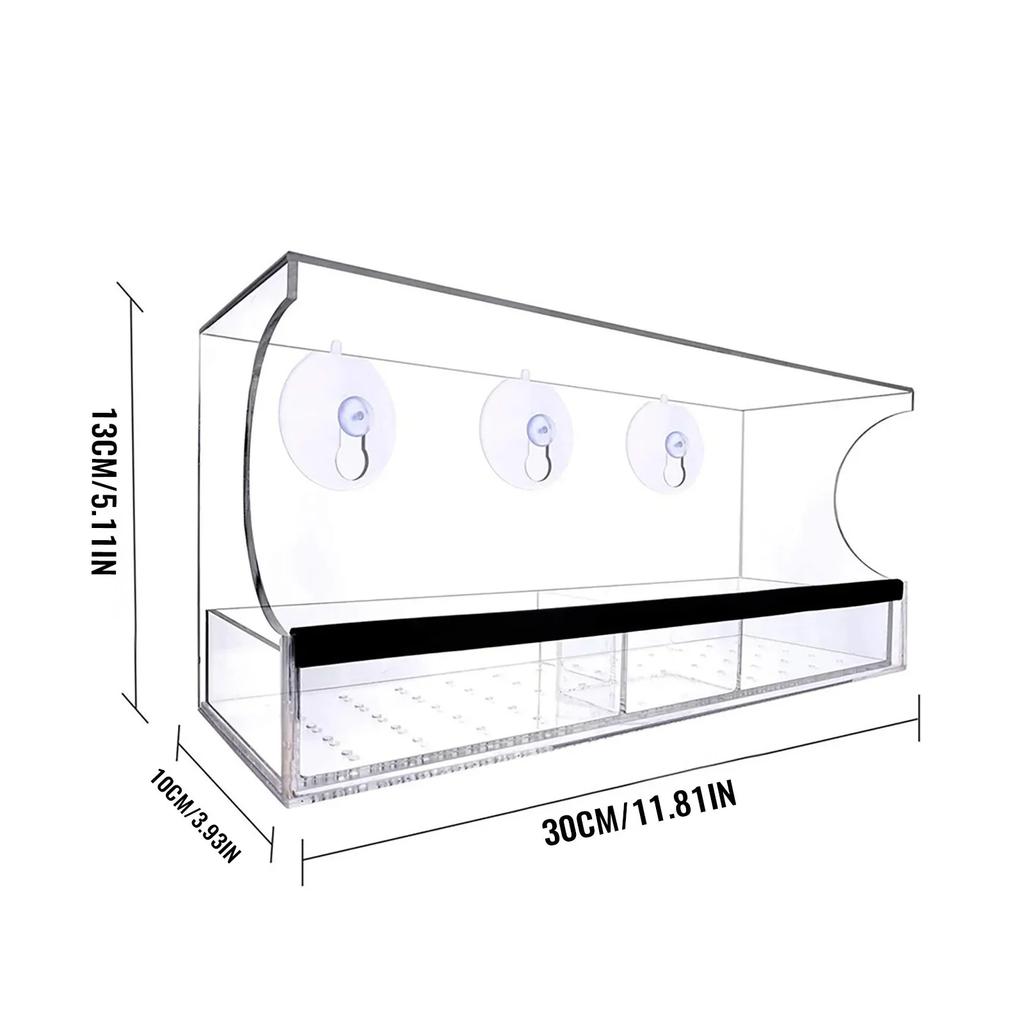 Window Hanging Bird Feeder Extended Roof Sliding Feeding Tray Drainage Device
