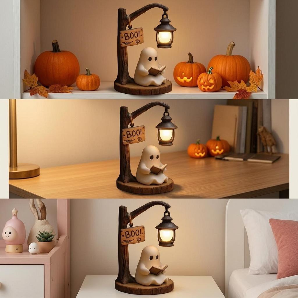 Specter Figurine with Lantern Whimsical Night Light SpookyCute Halloween for Book Lovers,