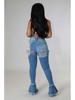 Pantaloni di Jeans a Zampa Vita Media Retro Strappati con Occhielli e Fasce Europei & Americani