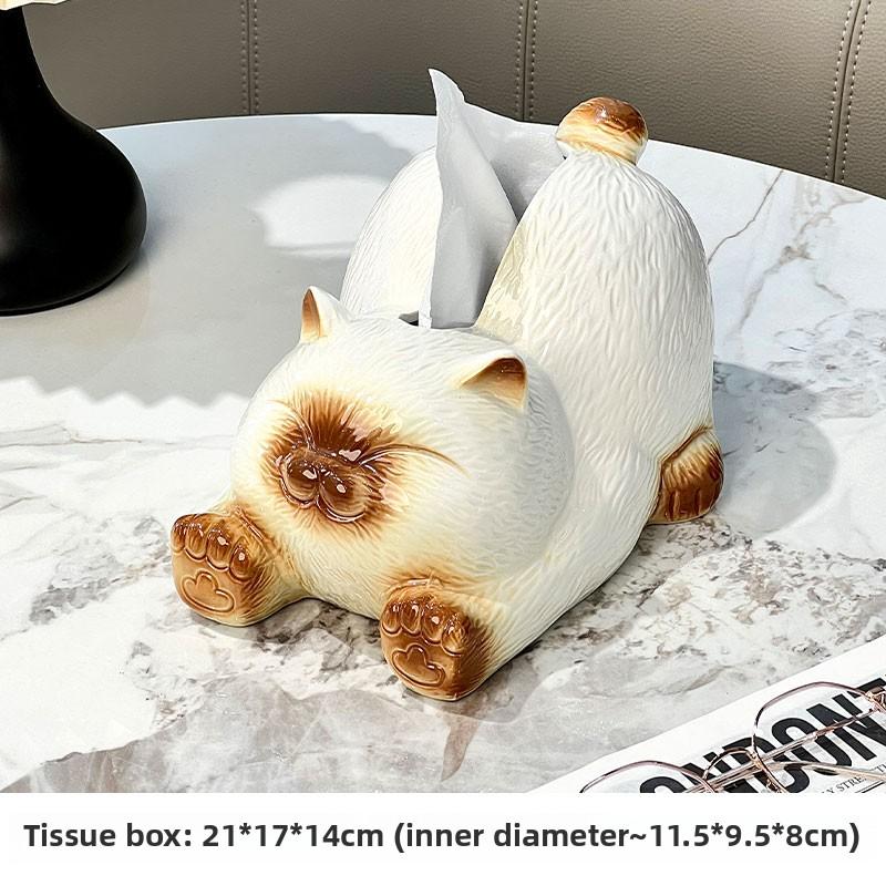 Cat Shaped Ceramic Tissue Box Creative Cute Ceramic Paper Box Home Living Room Desktop Ceramic Napkin Paper Box Kitchen Storage