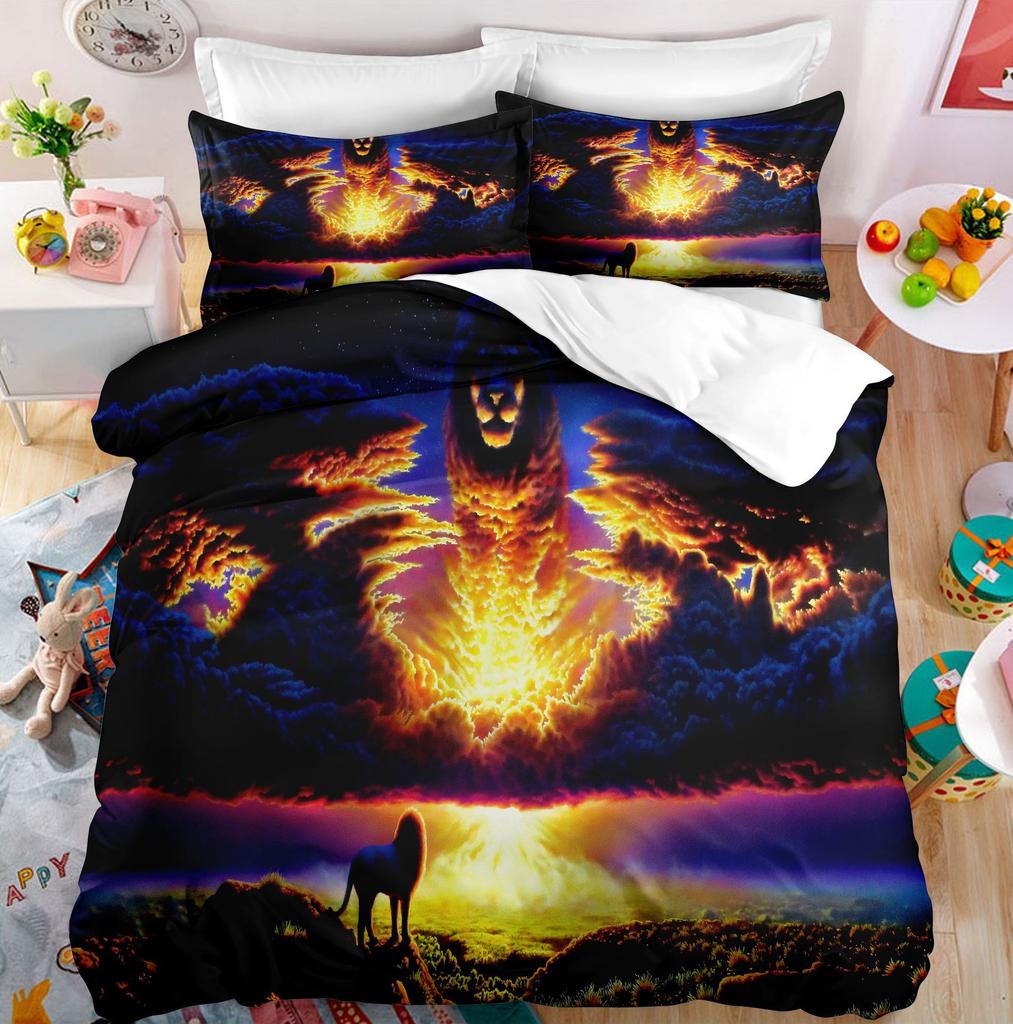 Lion Duvet Cover Set Roaring Lion White Wild Animals Polyester Comforter Cover King Queen Size For Kids Adults Teen Bedding Set