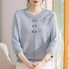 Chic Plus Size Round Neck Sweater for Middle-Aged Women - Comfortable 3/4 Sleeve Knitwear