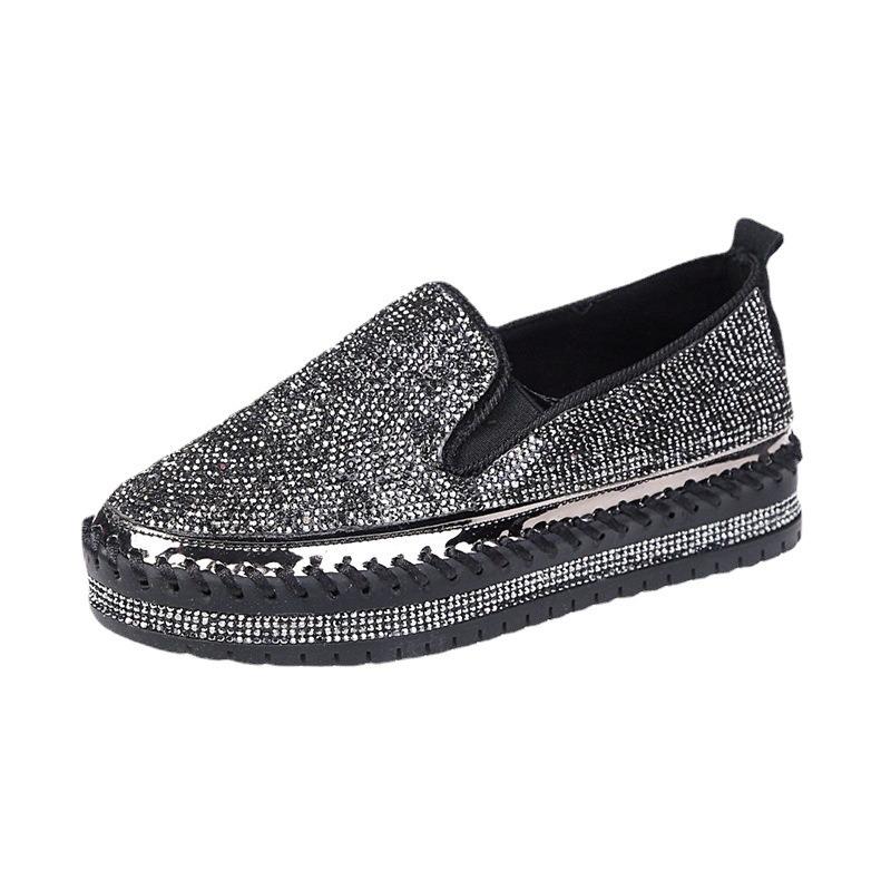 Spring new rhinestone platform white shoes comfortable casual student women's single shoes music