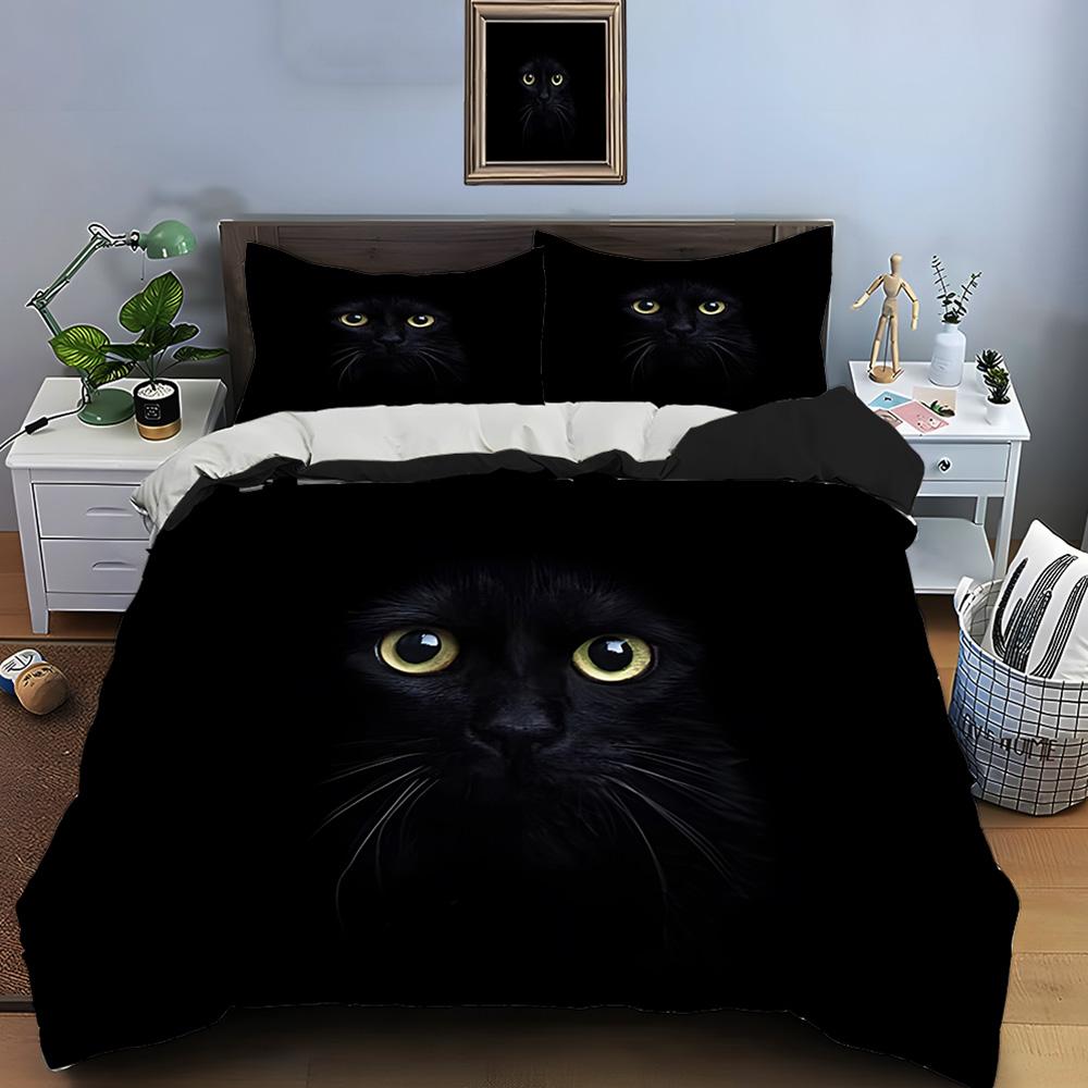 Black Cat Print Bedding Set Duvet Cover 1 Duvet Cover 2 Pillowcases Adult and Kids Bedding Set Luxury Comforter Bedding Sets