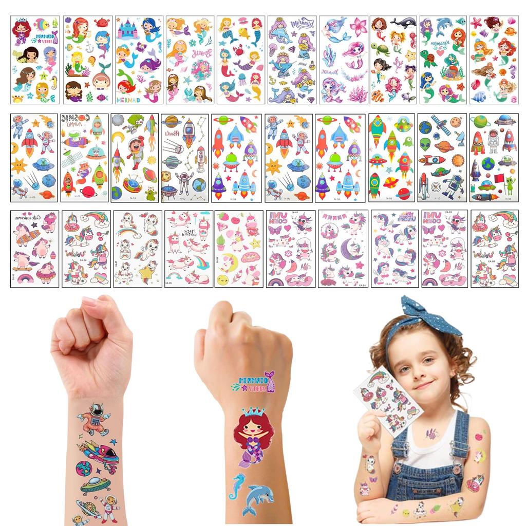 Birthday Popper Temporary Tattoos for Kids As Birthday Return Gifts - Pack of 30 Sheets - Over 300 Fun Designs - Mermaid, Unicorn & Cosmic Combo As