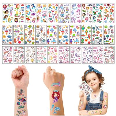 Birthday Popper Temporary Tattoos for Kids As Birthday Return Gifts - Pack of 30 Sheets - Over 300 Fun Designs - Mermaid, Unicorn & Cosmic Combo As