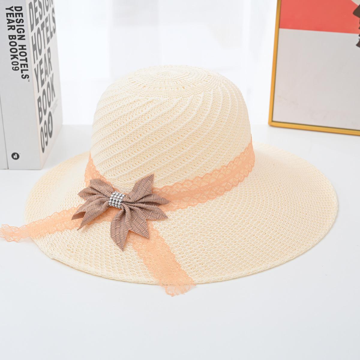 

Женская летняя шляпа с защитой от солнца и солнцезащитным козырьком, модная тканая шляпа от солнца с большими полями и бантом, пляжная шляпа ONE SIZE бежевый