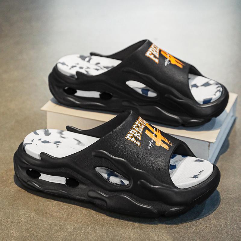 

One-word slippers thick bottom heightening high elastic EVA stepping on shit feeling foot cover home indoor high-grade slippers slippers 44-45 чёрный