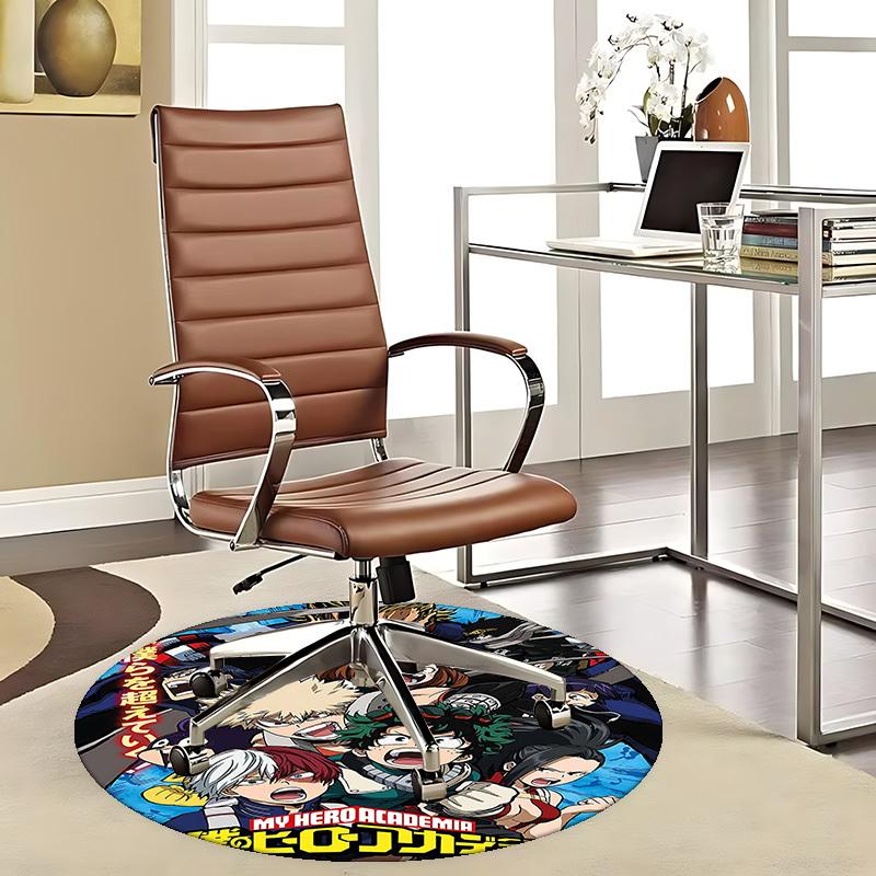 1pc My Hero Academia Anime Round Carpet  Office Chair Mat, NonSlip Rug for Desk, Floor Decor, Gaming Room, Bedroom