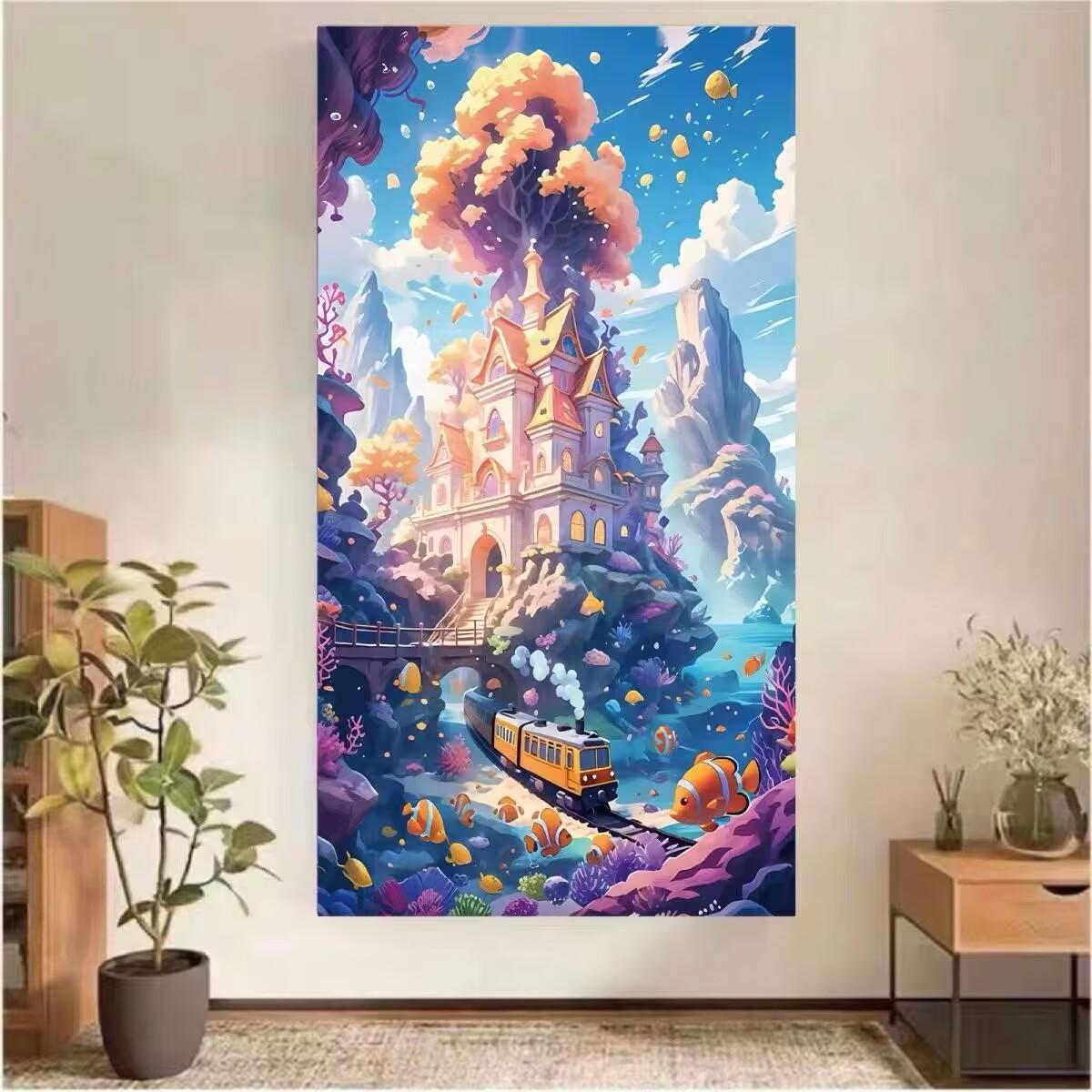 

Подводный мир Алмазная живопись Мозаичное искусство новая гостиная мультфильм детская комната Мечта Подводный мир поезд полный алмазов Сделай сам 100-50CM белый