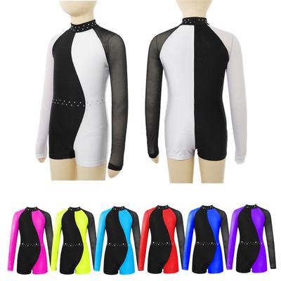 Dívčí Lesklé kamínky Taneční gymnastika Trikot Biketard Síťovaný Dlouhé Rukávy Patchwork Kombinéza Balerína Body