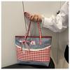 Korean Style Plaid Denim Shoulder Bag Sweet Bow Knot Crossbody Tote for Women CLE