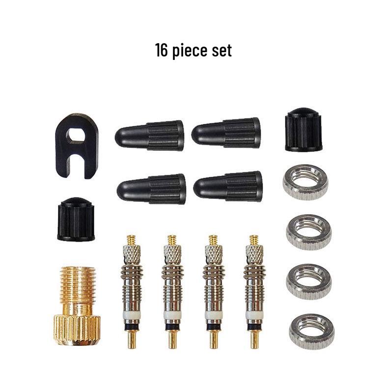Tire Valve Core Tool Kit: 26-Piece Set with American/French Adapters, Valve Caps, and Bike Pump Accessories