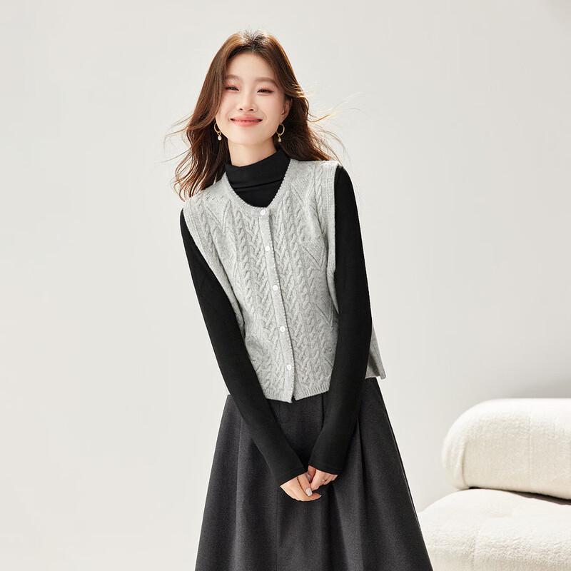 Shaxi Women's 100% Wool Retro Cable Knit Vest