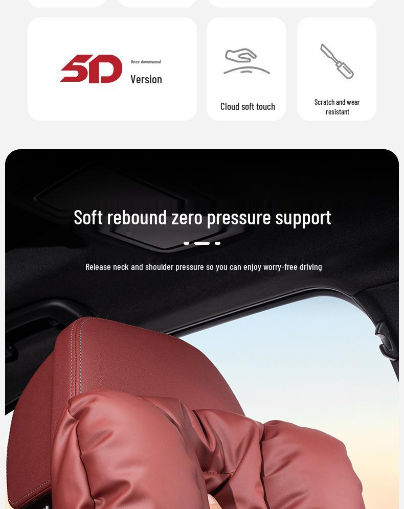 Nappa Leather Car Headrest & Lumbar Support Pillow Set - Universal Comfort Interior Accessory
