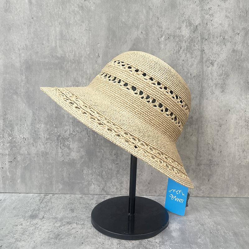 25 Fine Raffia Hand-Woven Hollow Straw Hat Women'S Summer Sun Protection Visor Elegant Top Hat Bucket Hat