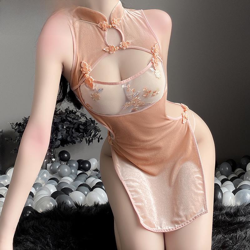 Manyan See-Through High Waist Split Skirt Cheongsam Lingerie Set