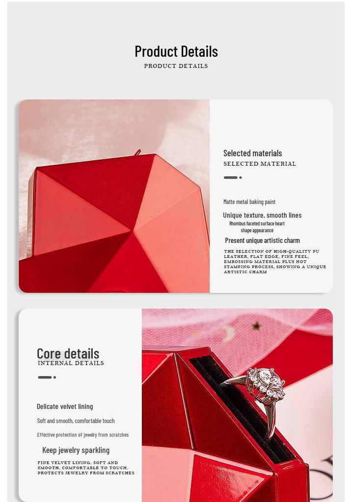 Heart-shaped Diamond Surface Jewelry Box - Automatic Opening Proposal Ring Storage