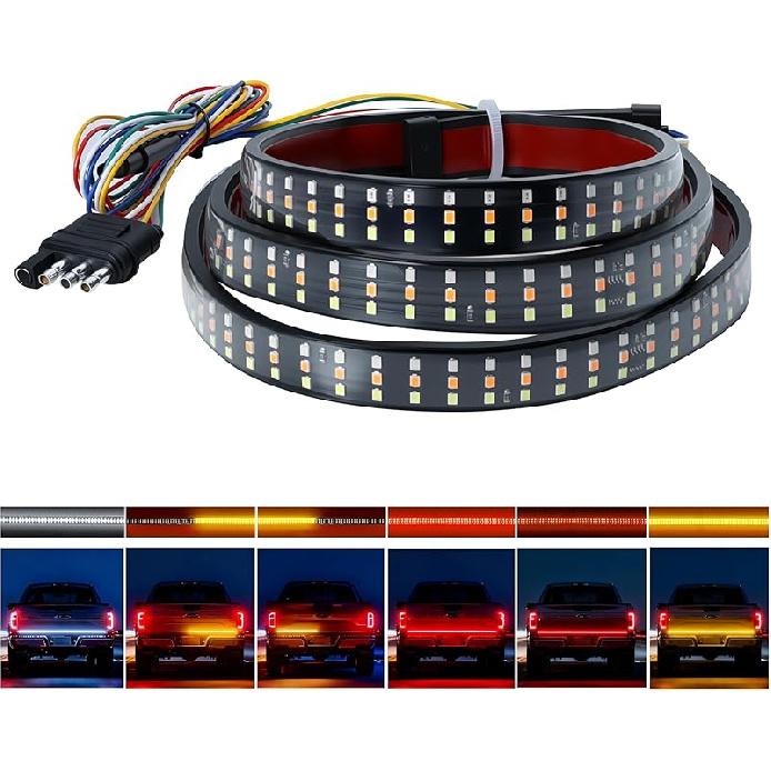 60" Truck Tailgate Light Bar - 432 LED Triple Row Strip With Red Brake/White Reverse/Yellow Turn Signals, Sequential & Strobe Effects, Waterproof
